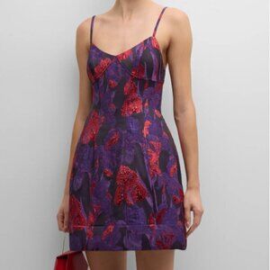 Liv Foster Designer Floral Jacquard Fit & Flare Corset Mini Dress Purple SIZE 10